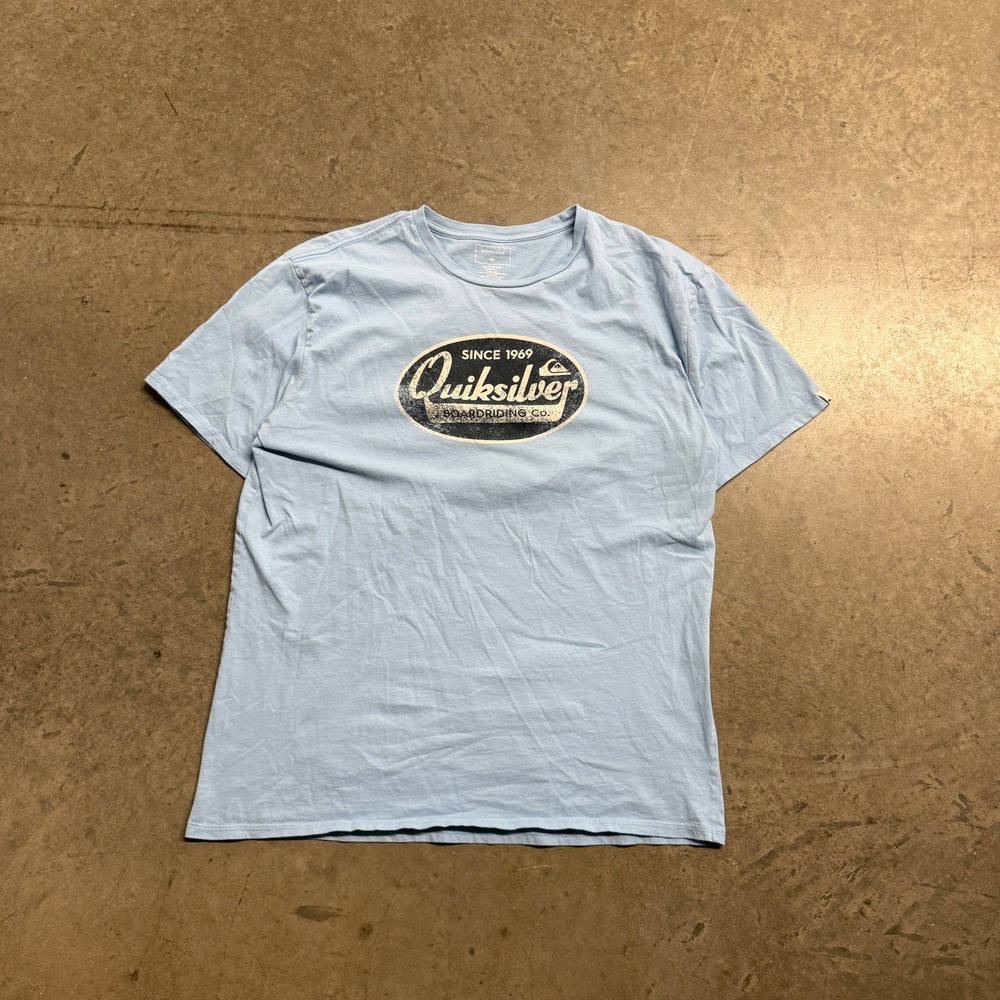 Quiksilver‎ Mens XXL Light Blue Graphic T-Shirt Boardriding Co Surf Tee XXL